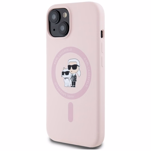 Karl Lagerfeld silikona Karl&Choupette Magnētiskais viedtālruņa apvalks iPhone 15 Plus - rozā