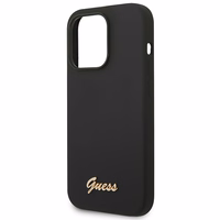 Guess GUHCP14XSLSMK iPhone 14 Pro Max 6.7" melns cietais silikona viedtālruņa apvalks Vintage Gold Logo