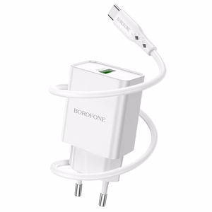 Lādētājs Borofone BN5 Sunlight - USB - QC 3.0 18W ar USB-C kabeli balts