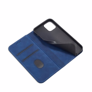Magnētiskais Fancy viedtālruņa apvalks iPhone 12 Pro Max ar kabatu, karšu turētājs, statīvs, zils