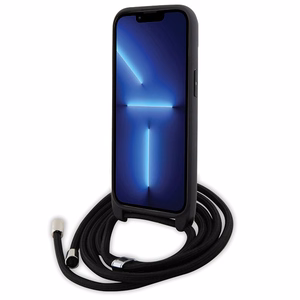 Karl Lagerfeld krustveida Saffiano monogramma metāla piespraude Karl & Choupette viedtālruņa apvalks iPhone 15 - melns