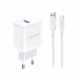 Dudao A20EU USB-A 18W sienas lādētājs - balts + USB-A - USB-C kabelis