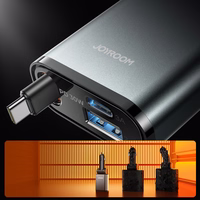 Joyroom JR-CCL07 3 vienā automašīnas lādētājs ar iebūvētu izbīdāmu kabeli - tumši pelēks