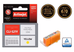 Activejet ACC-521YN – dzeltenas tintes kasetne, aizstāj Canon CLI-521Y, 10 ml, Supreme