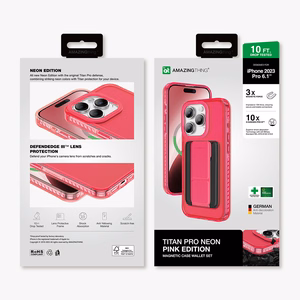 Amazing Thing Titan Pro Neon Mag maciņa apvalks 10FT IP156.1PTWPN Iphone 15 Pro rozā ar statīvu