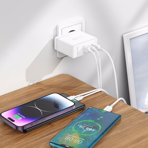 Borofone sienas lādētājs BN11 Imperial - USB + 2xType C - QC 3.0 PD 100W balts
