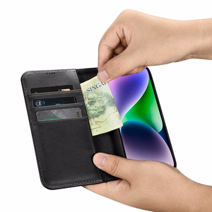 iCarer Maki apvalks 2in1 vāks iPhone 14 Plus Anti-RFID ādas atverams apvalks melns (WMI14220727-BK)
