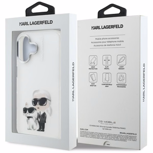 Karl Lagerfeld IML Aquarelle Karl & Choupette & Logo iPhone 16 macins - balts