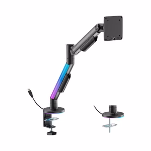 Single Monitor 17"-40" Gas Spring Arm, RGB Lighting, Black