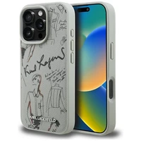 Karl Lagerfeld Grained Pattern & Logo MagSafe Maciņš for iPhone 16 Pro - pelēks