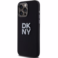 DKNY šķidrā silikona metāla logotipa viedtālruņa apvalks iPhone 15 Pro - melns