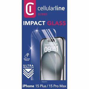 Cellularline Impact Glass rūdīta stikla ekrāna aizsargs ierīcei iPhone 15 Plus / 15 Pro Max