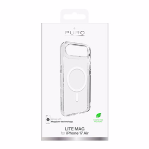 Puro Lite Mag TPU+PC magnētiskais viedtālruņa apvalks iPhone 17 Air - caurspīdīgs ar baltu gredzenu