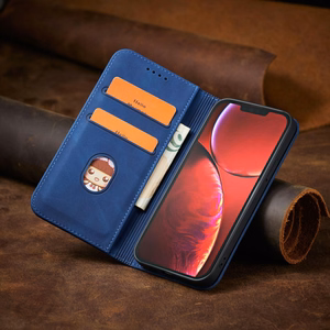 Magnētiskais greznais viedtālruņa apvalks iPhone 14 Plus ar atlokāmu vāku, maku un statīvu, zila