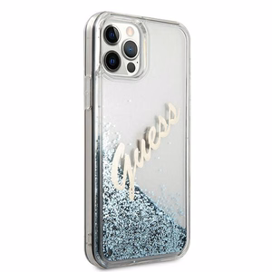 Guess GUHCP12LGLVSBL iPhone 12 Pro Max 6.7" blue/blue hardcase Glitter Vintage Script