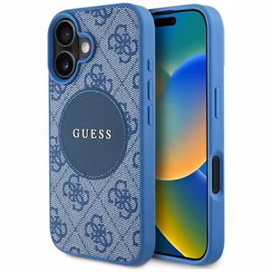 Guess 4G Circle Classic Logo Magnētiskais viedtālruņa apvalks iPhone 16 - zils