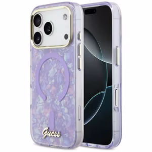 Guess IML Shell Script Metal MagSafe Maciņš for iPhone 17 Pro Max - violets
