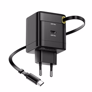 Charger Essager "Ruizi" Black 65W (1xPD) + integrated Type-C cable