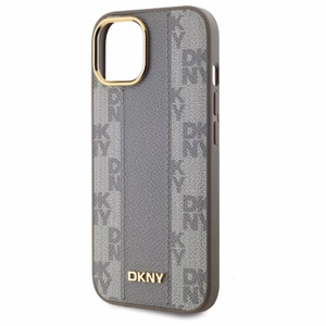 DKNY Ādas rūtainais mono raksts Magnētiskais viedtālruņa apvalks iPhone 15 Plus - bēša