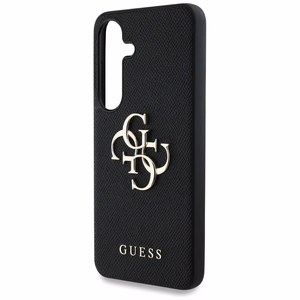 Guess Grained Big 4G Logo Small Classic Logo viedtālruņa apvalks Samsung Galaxy S25 Plus melns