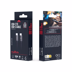 Maxlife MXUC-12 kabelis USB-C - USB-C 1,0 m 100W melns