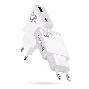 lādētājs GaN 1x USB-C, 1x USB Quick Charge 3.0 45W PD balts