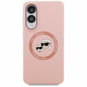 Karl Lagerfeld silikona Nauble galvas un apļa Magnētiskais viedtālruņa apvalks Samsung Galaxy S25 Edge - rozā