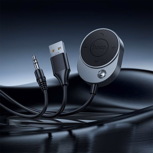 Bezvadu automašīnas uztvērējs Hoco AUX Bluetooth ar kabeli Jack 3,5 mm E150 metālisks pelēks