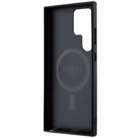 Guess 4G Collection Ādas Metāla Logotips Magnētiskais viedtālruņa apvalks Samsung Galaxy S24 Ultra - melna