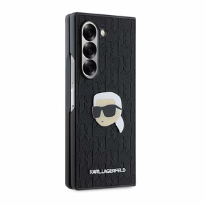 Karl Lagerfeld Saffiano monogrammas galvas piespraudes viedtālruņa apvalks Samsung Galaxy Z Fold 6 - melns