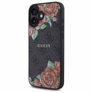 Guess GUHMP16SP4ROPEMCK iPhone 16 6.1" melns/melns cietais apvalks 4G Ziedu Druka Magnētiskais