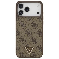 Guess Ādas 4G trīsstūra logotipa Strass Magnētiskais apvalks iPhone 17 Pro Max - brūns