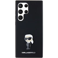 Karl Lagerfeld silikona Ikonik metāla piespraude viedtālruņa apvalks Samsung Galaxy S23 Ultra - melns