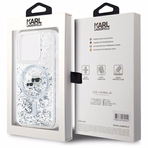 Karl Lagerfeld Šķidrie spīdumi Karl & Choupette Head Magnētiskais viedtālruņa apvalks iPhone 15 Pro - caurspīdīgs
