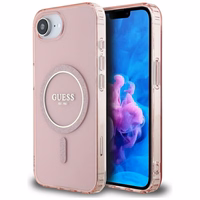 Guess IML Glitter Circle magnētiskais viedtālruņa apvalks iPhone 16e - rozā