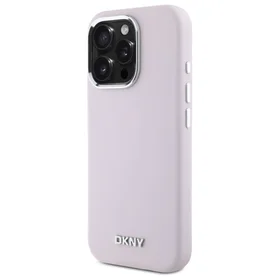 DKNY šķidra silikona ar mazu metāla logotipu Magnētiskais viedtālruņa apvalks iPhone 16 Pro Max - rozā
