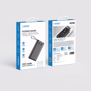 VEGER Portatīvais lādētājs 20000 mAh ar iebūvētu kabeli Micro USB / Type C / Lightning C20 (W2047 / W2059) melns