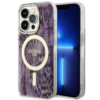 Guess GUHMP14XHLEOPWP iPhone 14 Pro Max 6.7" rozā cietais apvalks Leopard Magnētiskais