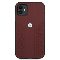 BMW ādas perforēts viedtālruņa apvalks iPhone 11 / Xr - sarkans