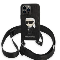 Karl Lagerfeld KLHCP14LSTKMK iPhone 14 Pro 6.1" cietais viedtālruņa apvalks melns/melns Monogrammas Ikonik Patch