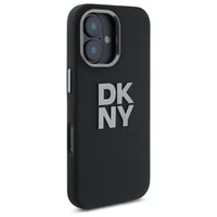 DKNY Liquid Silicone Metal Logo viedtālruņa apvalks iPhone 16 - melns