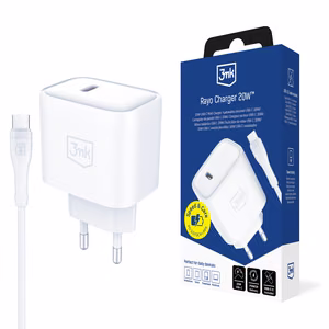 3mk Rayo Charger 20W PD3.0 PPS USB-C Wall Charger + USB-C / USB-C 3A 60W Cable - White
