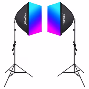Komplekts Neewer NK800 divi softboksi + spuldzes RGB 24W 2700-6500K + statīvi + barndoors