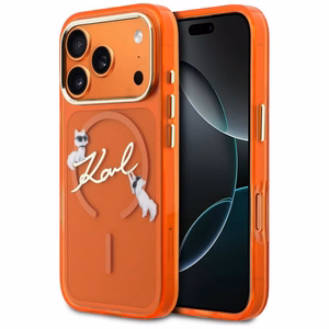 Karl Lagerfeld IML Choupettes Karl Script Logo MagSafe Maciņš for iPhone 17 Pro Max - oranžs