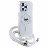 Karl Lagerfeld soma pāri plecam IML Karl galvas MagSafe iPhone 16 Pro viedtālruņa apvalks – caurspīdīgs