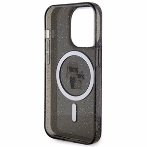 Viedtālruņa apvalks Karl Lagerfeld Karl&Choupette Glitter Magnētiskais MagSafe iPhone 15 Pro - melns (m)