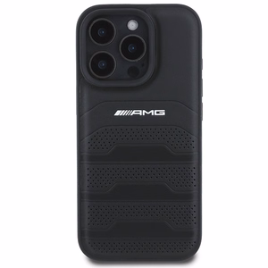 AMG ādas iespiesto līniju melnais logotips iPhone 16 Pro Max apvalks - melns