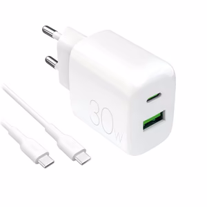 Puro PROLITE 30W USB-A / USB-C wall charger + USB-C - USB-C cable 1.2m - white