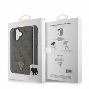 Guess ādas metāla logotips ar strazdiem viedtālruņa apvalks iPhone 16 - brūna