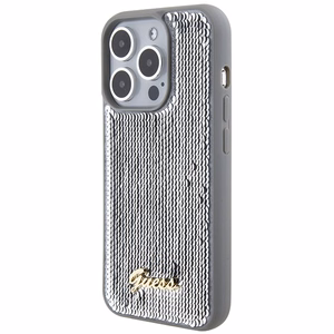 Guess Sequin Script Metal viedtālruņa apvalks iPhone 15 Pro Max - sudraba
